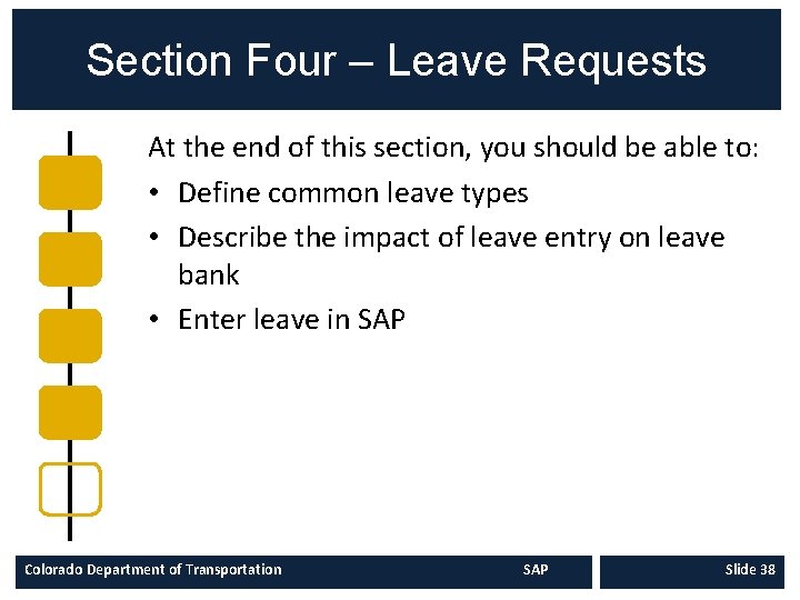 Section Four – Leave Requests At the end of this section, you should be