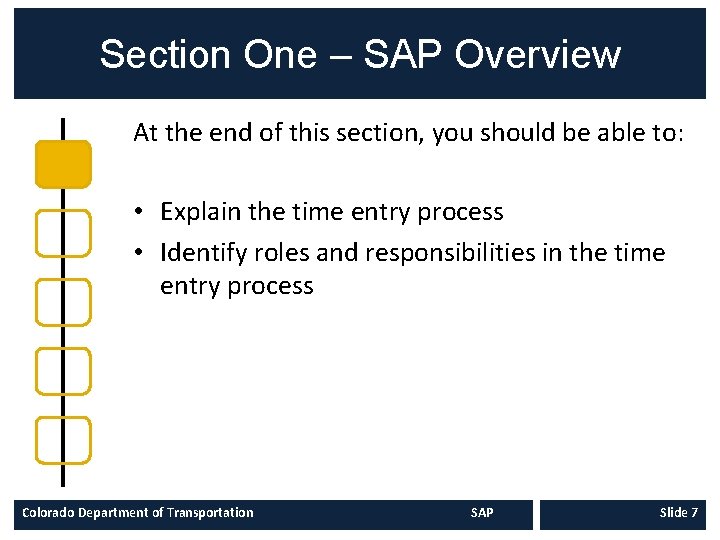 Section One – SAP Overview At the end of this section, you should be