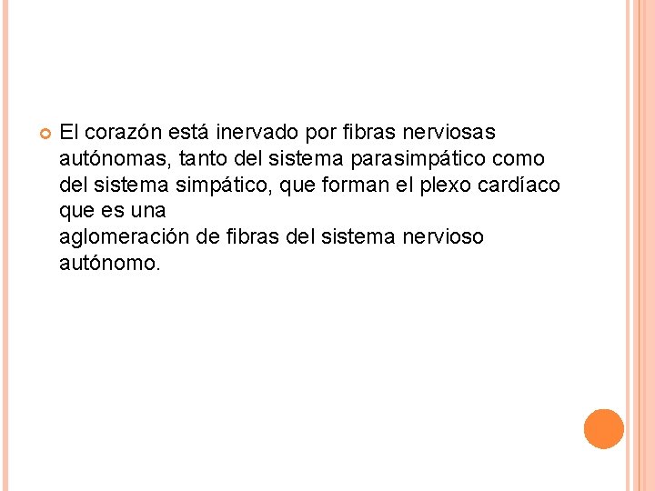  El corazón está inervado por fibras nerviosas autónomas, tanto del sistema parasimpático como