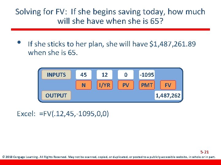 Solving for FV: If she begins saving today, how much will she have when