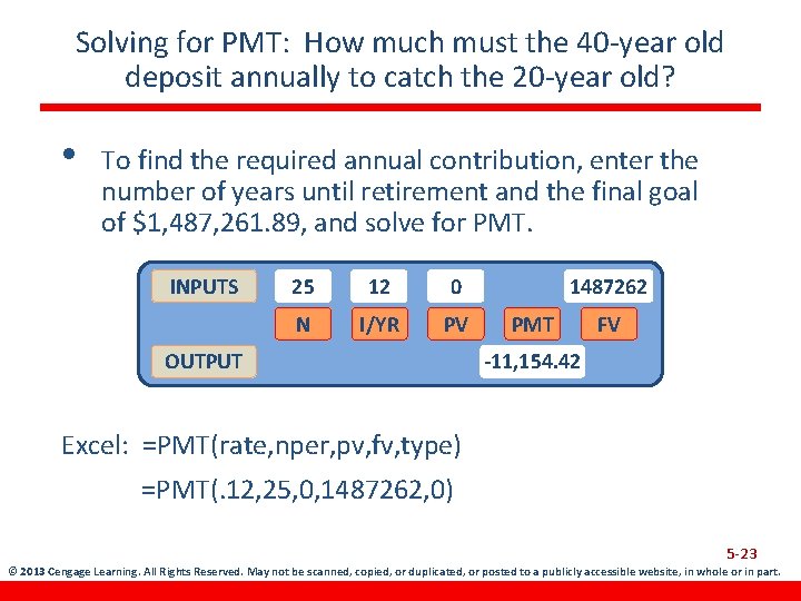 Solving for PMT: How much must the 40 -year old deposit annually to catch