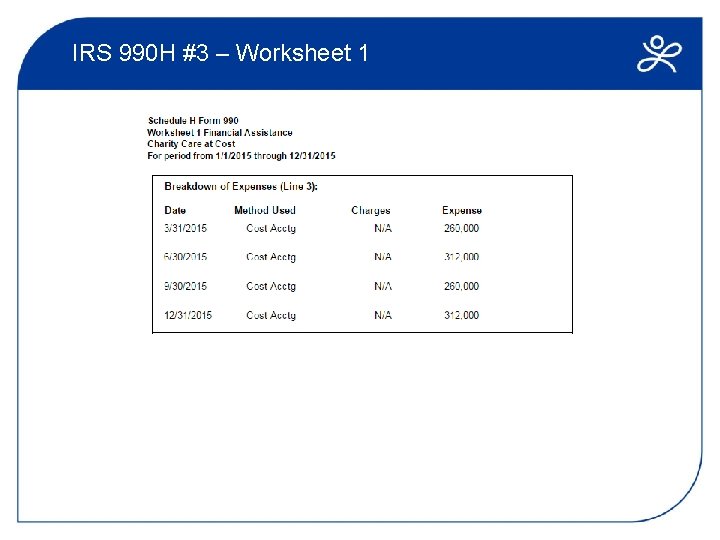 IRS 990 H #3 – Worksheet 1 IRS 990 H #3 – Worksheet 1