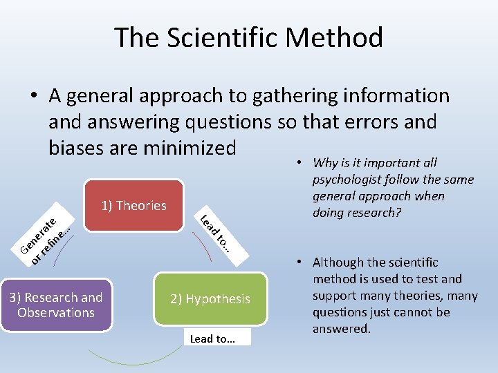 The Scientific Method • A general approach to gathering information and answering questions so