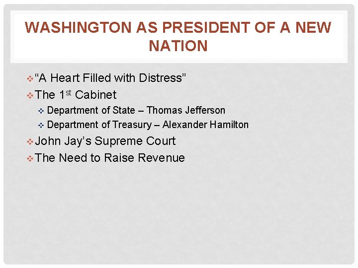 WASHINGTON AS PRESIDENT OF A NEW NATION v “A Heart Filled with Distress” v