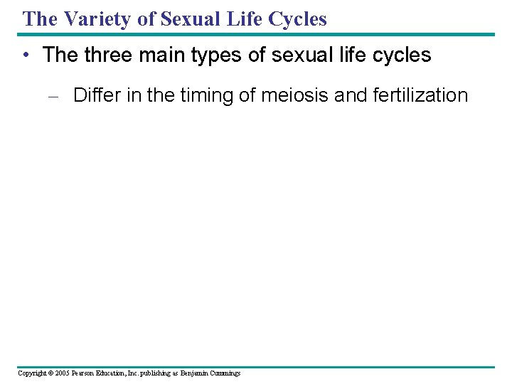 The Variety of Sexual Life Cycles • The three main types of sexual life