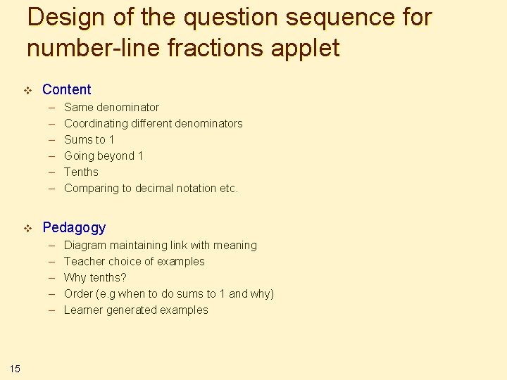 Design of the question sequence for number-line fractions applet v Content – – –