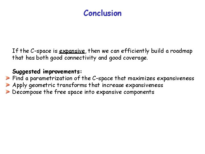 Conclusion If the C-space is expansive, then we can efficiently build a roadmap that Conclusion If the C-space is expansive, then we can efficiently build a roadmap that