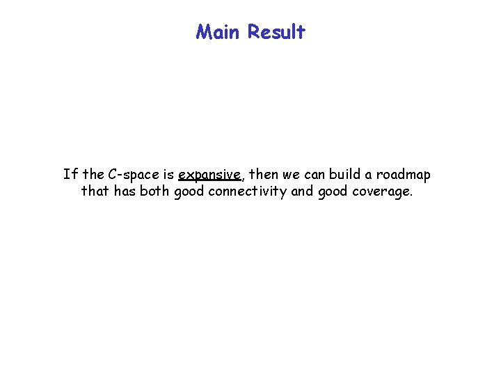 Main Result If the C-space is expansive, then we can build a roadmap that Main Result If the C-space is expansive, then we can build a roadmap that