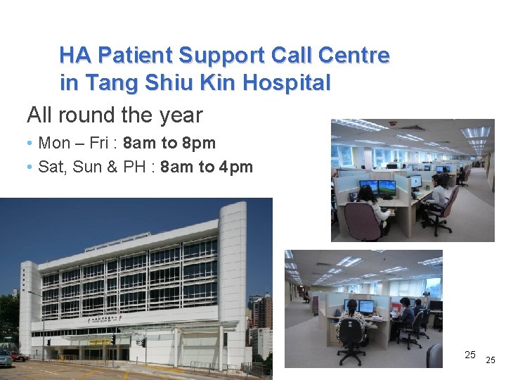 HA Patient Support Call Centre in Tang Shiu Kin Hospital All round the year