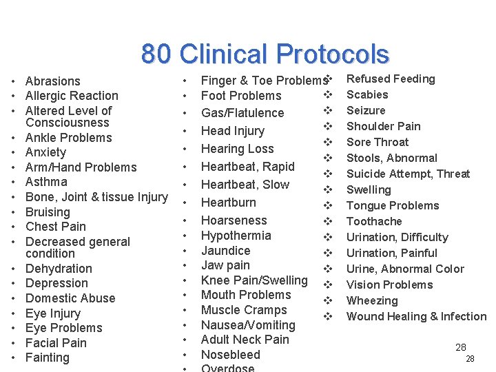 80 Clinical Protocols • Abrasions • Allergic Reaction • Altered Level of Consciousness •