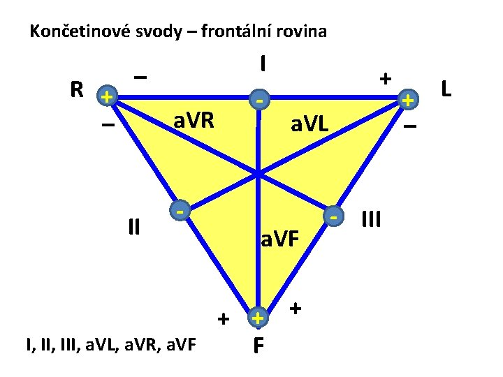 Končetinové svody – frontální rovina R + – – a. VR II - I,