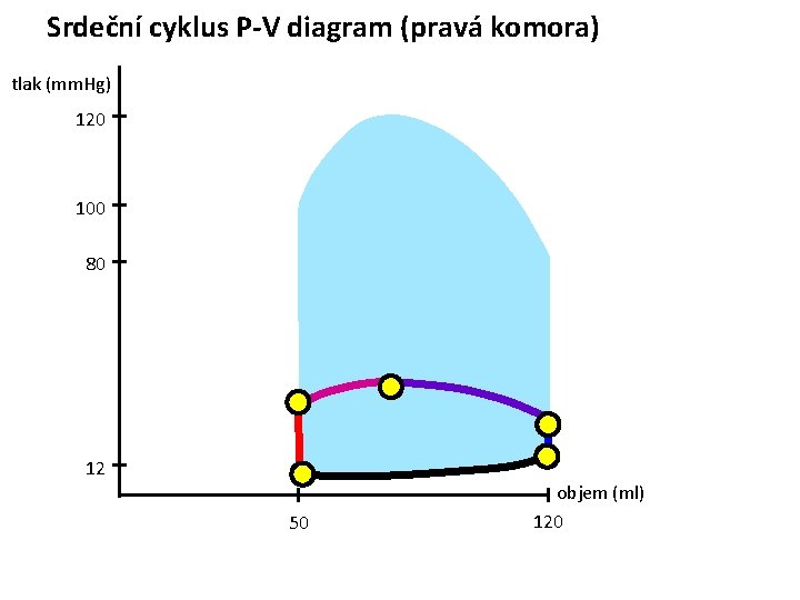 Srdeční cyklus P-V diagram (pravá komora) tlak (mm. Hg) 120 100 80 12 50