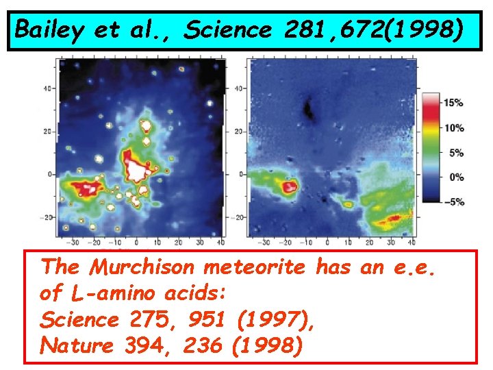 Bailey et al. , Science 281, 672(1998) The Murchison meteorite has an e. e.