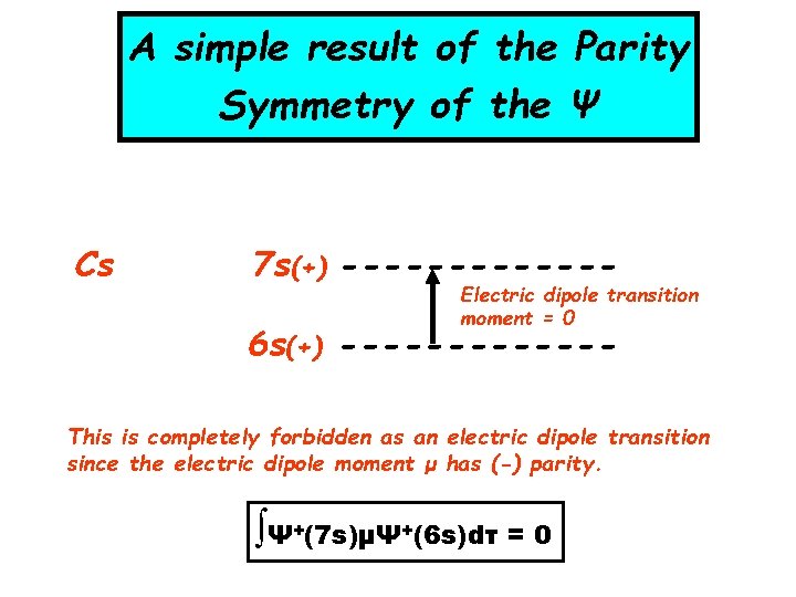A simple result of the Parity Symmetry of the Ψ Cs 7 s(+) ------- A simple result of the Parity Symmetry of the Ψ Cs 7 s(+) -------