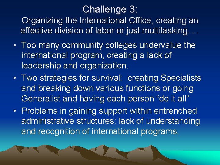 Challenge 3: Organizing the International Office, creating an effective division of labor or just