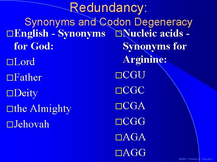Redundancy: Synonyms and Codon Degeneracy �English - Synonyms �Nucleic acids for God: Synonyms for Redundancy: Synonyms and Codon Degeneracy �English - Synonyms �Nucleic acids for God: Synonyms for