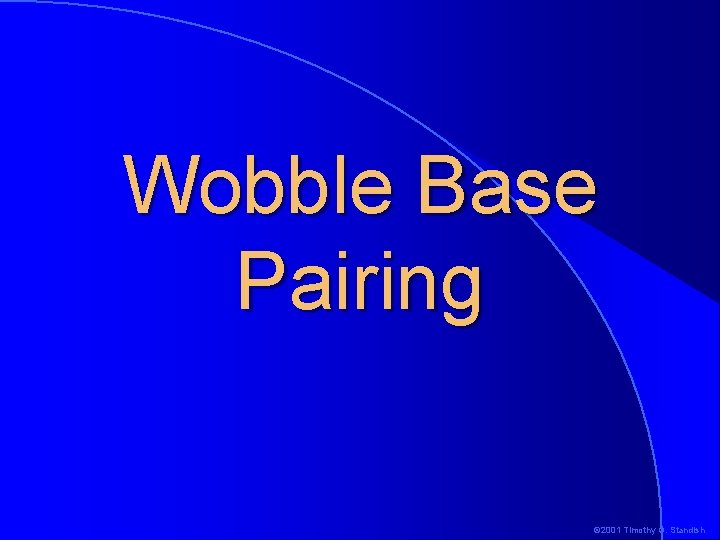 Wobble Base Pairing © 2001 Timothy G. Standish Wobble Base Pairing © 2001 Timothy G. Standish