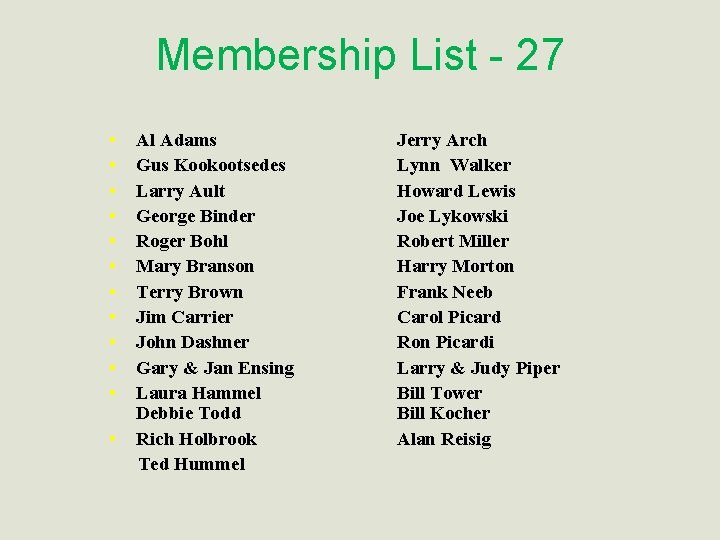 Membership List - 27 • • • Al Adams Gus Kookootsedes Larry Ault George