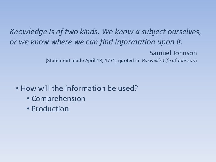 Knowledge is of two kinds. We know a subject ourselves, or we know where