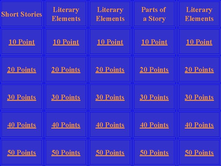 Short Stories Literary Elements Parts of a Story Literary Elements 10 Point 10 Point