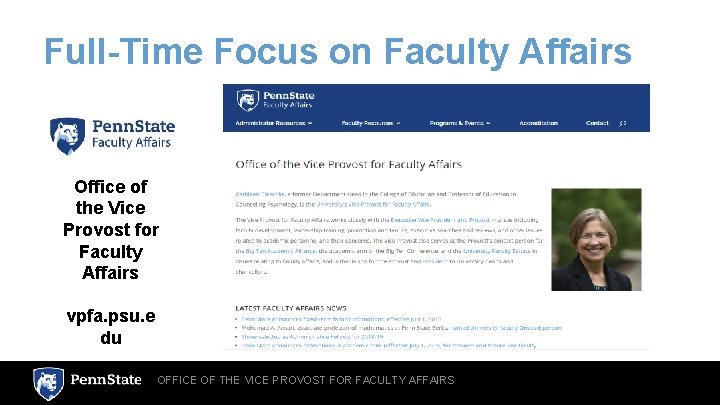 Full-Time Focus on Faculty Affairs Office of the Vice Provost for Faculty Affairs vpfa.