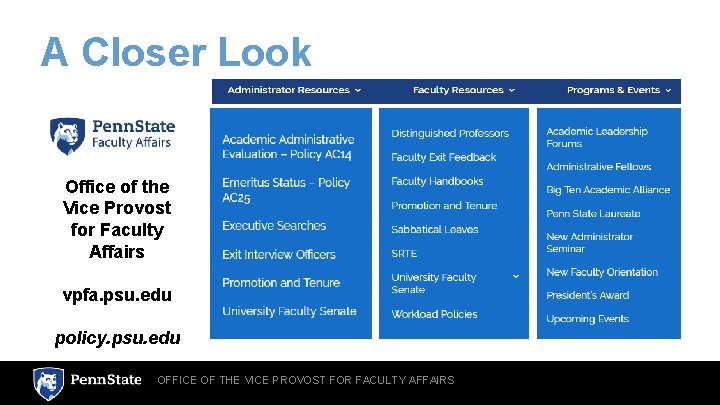 A Closer Look Office of the Vice Provost for Faculty Affairs vpfa. psu. edu