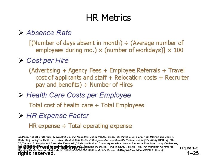 HR Metrics Ø Absence Rate [(Number of days absent in month) ÷ (Average number