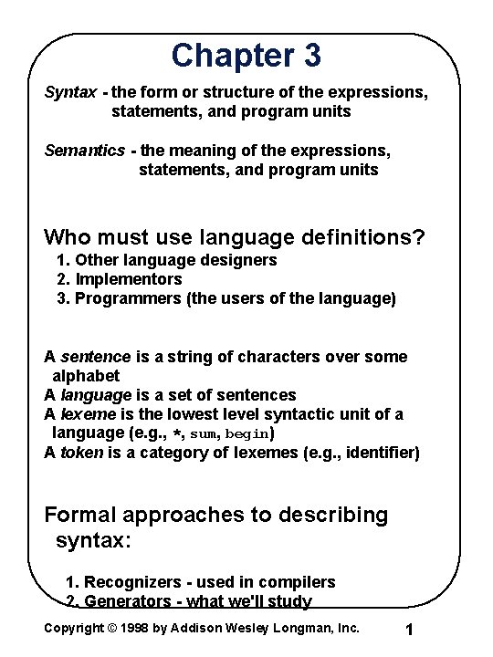 Chapter 3 Syntax the form or structure of