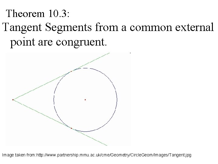 Theorem 10. 3: Tangent Segments from a common external point are congruent. Image taken