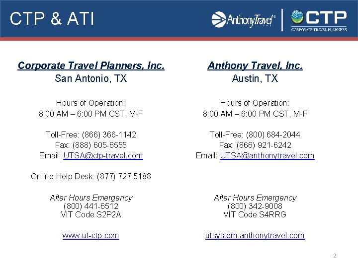 CTP & ATI Corporate Travel Planners, Inc. San Antonio, TX Anthony Travel, Inc. Austin,