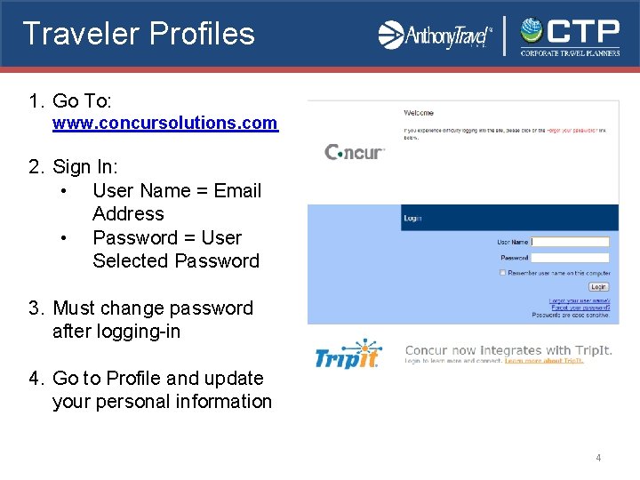 Traveler Profiles 1. Go To: www. concursolutions. com 2. Sign In: • User Name