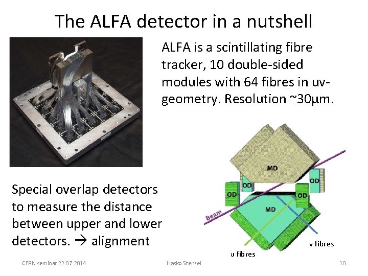 The ALFA detector in a nutshell ALFA is a scintillating fibre tracker, 10 double-sided