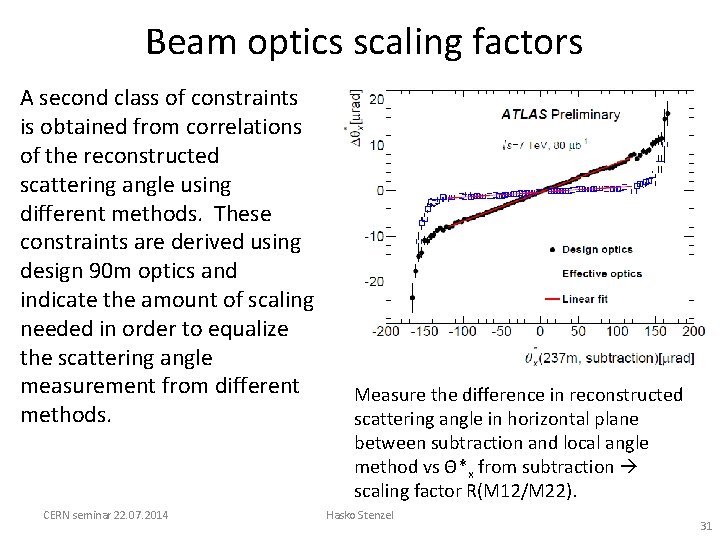 Beam optics scaling factors A second class of constraints is obtained from correlations of