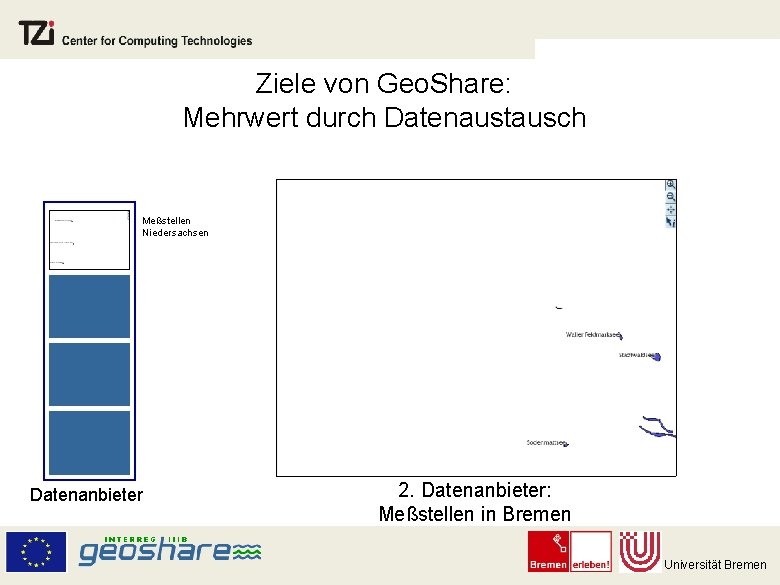 Ziele von Geo. Share: Mehrwert durch Datenaustausch Meßstellen Niedersachsen Datenanbieter 2. Datenanbieter: Meßstellen in