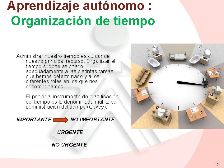 Aprendizaje autónomo : Organización de tiempo Administrar nuestro tiempo es cuidar de nuestro principal