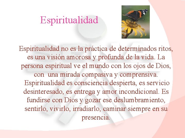 Espiritualidad no es la práctica de determinados ritos, es una visión amorosa y profunda