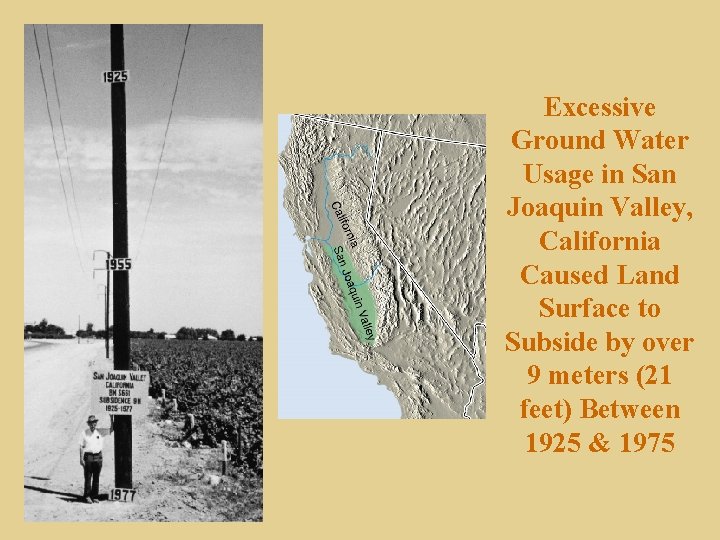Excessive Ground Water Usage in San Joaquin Valley, California Caused Land Surface to Subside