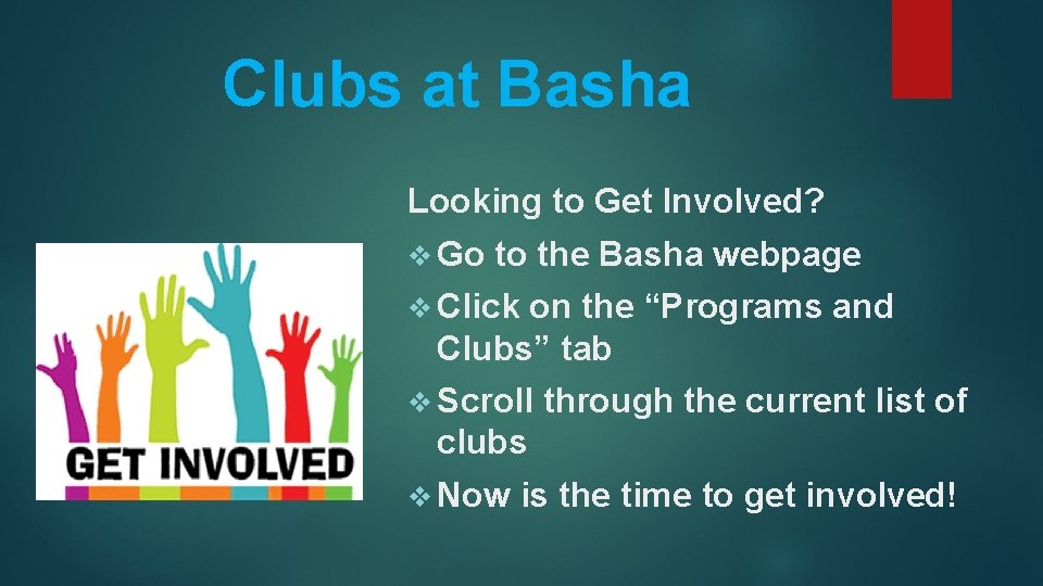 Clubs at Basha Looking to Get Involved? v Go to the Basha webpage v Clubs at Basha Looking to Get Involved? v Go to the Basha webpage v