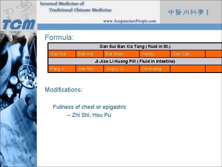 Formula: Gan Sui Ban Xia Tang ( fluid in St. ) Gan Sui Ban