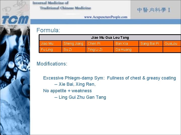 Formula: Jiao Mu Gua Lou Tang Jiao Mu Sheng Jiang Chen Pi Ban Xia
