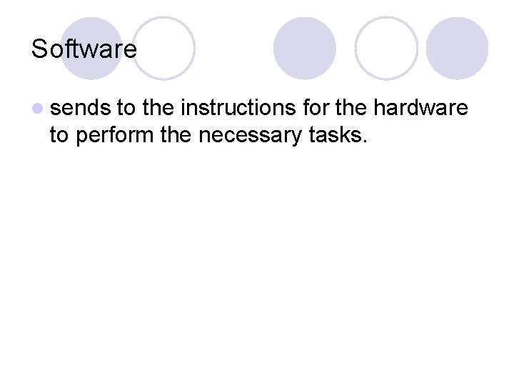 Software l sends to the instructions for the hardware to perform the necessary tasks.