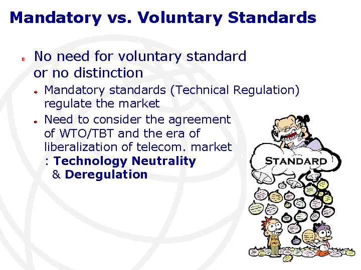 Mandatory vs. Voluntary Standards No need for voluntary standard or no distinction Mandatory standards
