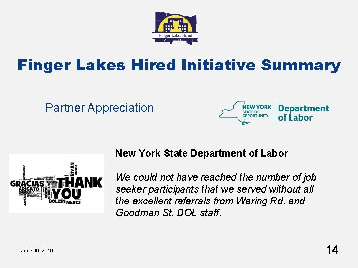 Finger Lakes Hired Initiative Summary Partner Appreciation New York State Department of Labor We