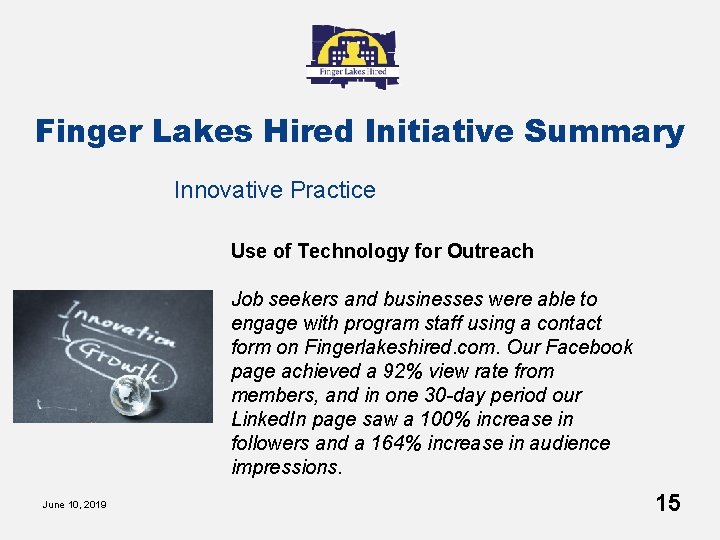 Finger Lakes Hired Initiative Summary Innovative Practice Use of Technology for Outreach Job seekers