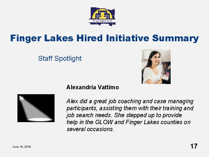 Finger Lakes Hired Initiative Summary Staff Spotlight Alexandria Vattimo Alex did a great job