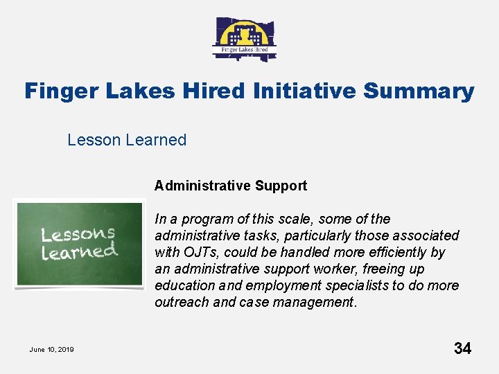 Finger Lakes Hired Initiative Summary Lesson Learned Administrative Support In a program of this