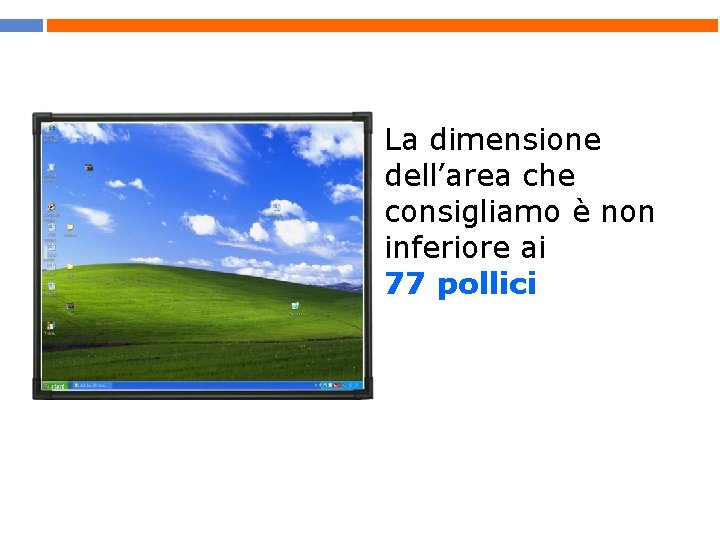 La dimensione dell’area che consigliamo è non inferiore ai 77 pollici 