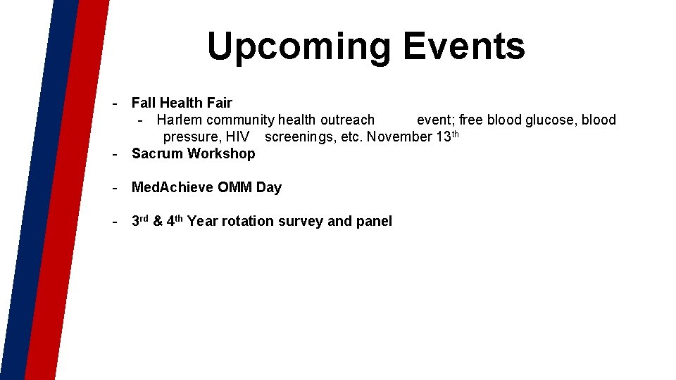 Upcoming Events - Fall Health Fair - Harlem community health outreach event; free blood