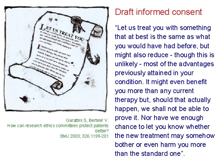Draft informed consent Garattini S, Bertele’ V. How can research ethics committees protect patients