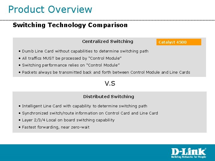 Product Overview Switching Technology Comparison Centralized Switching Catalyst 4500 • Dumb Line Card without